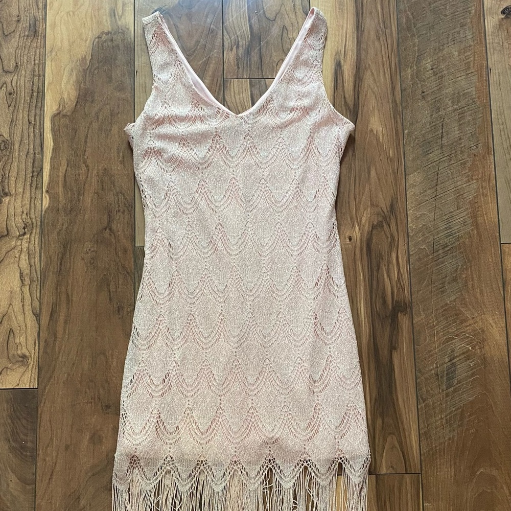 Blush pink fringe flapper dress medium Halloween costume 1920s gatsby party
